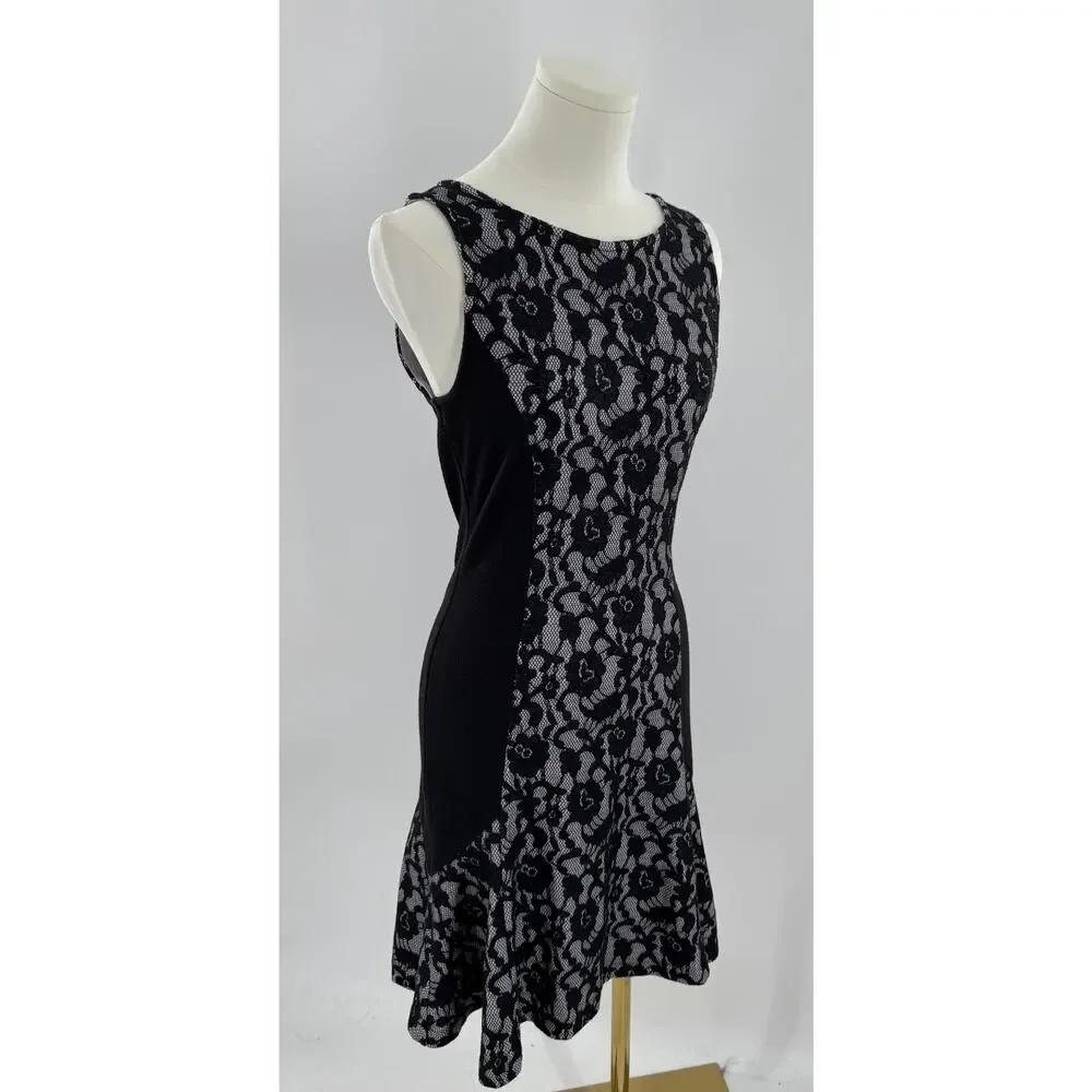 Maeve Anthropologie Black White Lace Dress Stretch Sleeveless Dark Coquette S